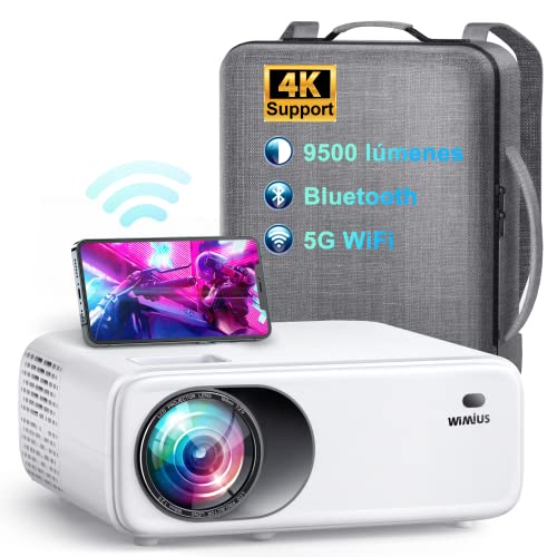 Proyector 5G WiFi Bluetooth Nativo 1080P Full HD WiMiUS W6 Proyector de 9500 Lúmen Soporte 4K Ajuste 4P/4D Función de Zoom-50% para Home Theater PPT Compatible con iOS / Android / PC / TV Stick / PS5