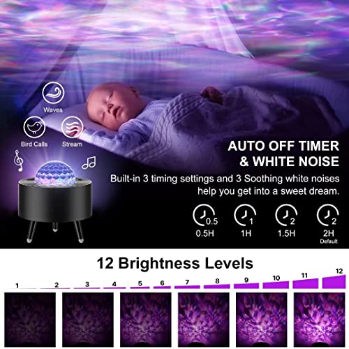 Proyector Estrellas, LED Luz Nocturna con 15 Modos Luz Giratoria, Altavoz Bluetooth, Control Remoto, Temporizador, para Bebé/Niños/Adultos/Decoración de Dormitorio/Fiesta/Regalo Navidad(Negro)