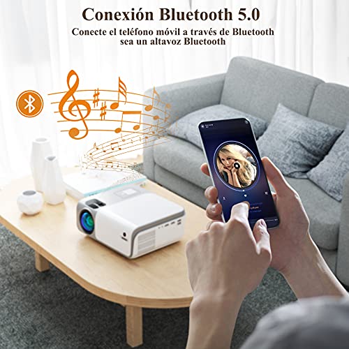 Proyector WiFi Bluetooth 9000 Lúmenes, WiMiUS Proyector Full HD 1080P Nativo Soporte 4K, Proyector WiFi Digital 4D y Función de Zoom 50%, Portátil Proyector Cine en Casa para iOS/Android/PS4/TV Stick