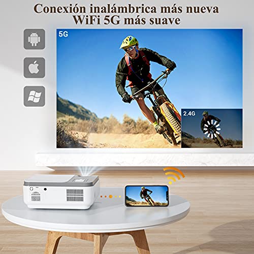 Proyector WiFi Bluetooth 9000 Lúmenes, WiMiUS Proyector Full HD 1080P Nativo Soporte 4K, Proyector WiFi Digital 4D y Función de Zoom 50%, Portátil Proyector Cine en Casa para iOS/Android/PS4/TV Stick