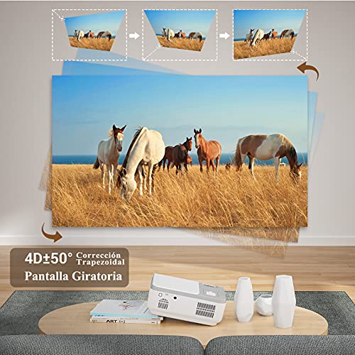 Proyector WiFi Bluetooth 9000 Lúmenes, WiMiUS Proyector Full HD 1080P Nativo Soporte 4K, Proyector WiFi Digital 4D y Función de Zoom 50%, Portátil Proyector Cine en Casa para iOS/Android/PS4/TV Stick