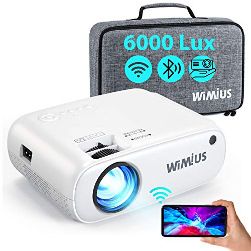 Proyector WiFi Bluetooth, WiMiUS 6000 Lúmenes Proyector Portátil Soporta Full HD 1080P Zoom 75% Mini Proyector WiFi Proyector, 250” Proyector Cine Casa para iOS/Android/TV Stick/PS4/PC HDMI AV VGA USB