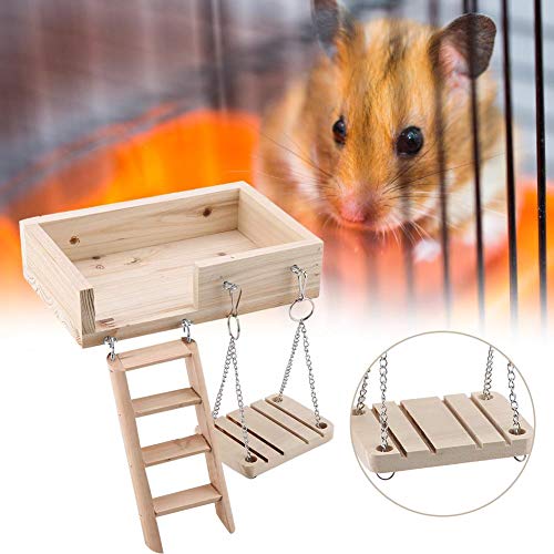 Pssopp Juego de escaleras de Plataforma Hamsters de 3 Piezas, Plataforma de hámster de Madera Juguetes de hámster de Madera Juego de Columpios y Escalera de casa de Mascotas Ardilla