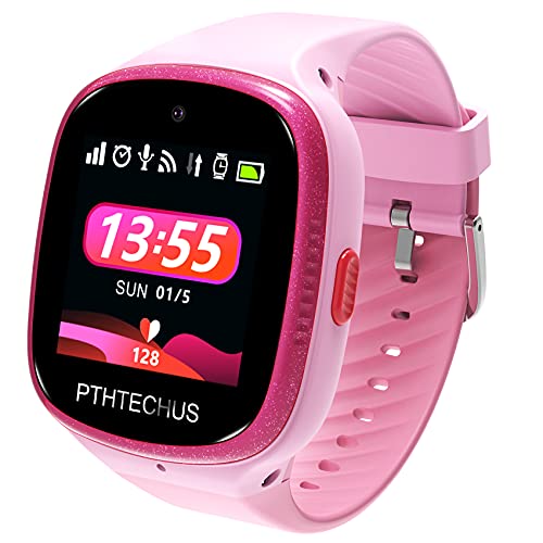 PTHTECHUS 4G GPS Niños Impermeable Smartwatch, Reloj Inteligente Telefono con WiFi Videollamada Chat de Voz Podómetro SOS Alarma Juego para Niños Niña 3-12 Años.