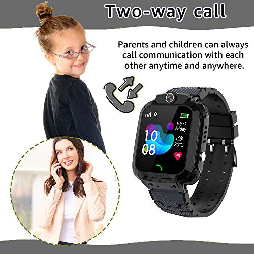 PTHTECHUS Reloj Smartwatch para niños, Impermeable GPS Rastreador Reloj Anti-perdida de teléfonos Inteligentes SOS, Llamada bidireccional Juegos matemáticas - Regalo para para 3-12 Años, Black