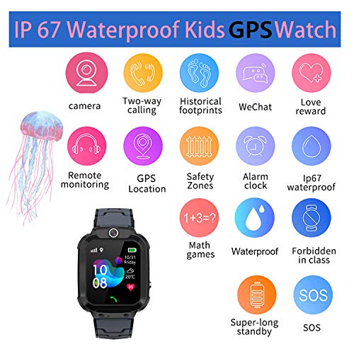PTHTECHUS Reloj Smartwatch para niños, Impermeable GPS Rastreador Reloj Anti-perdida de teléfonos Inteligentes SOS, Llamada bidireccional Juegos matemáticas - Regalo para para 3-12 Años, Black