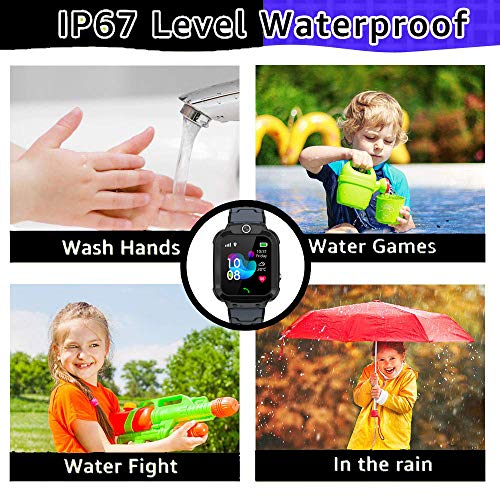 PTHTECHUS Reloj Smartwatch para niños, Impermeable GPS Rastreador Reloj Anti-perdida de teléfonos Inteligentes SOS, Llamada bidireccional Juegos matemáticas - Regalo para para 3-12 Años, Black