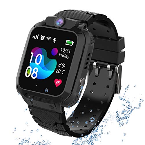 PTHTECHUS Reloj Smartwatch para niños, Impermeable GPS Rastreador Reloj Anti-perdida de teléfonos Inteligentes SOS, Llamada bidireccional Juegos matemáticas - Regalo para para 3-12 Años, Black