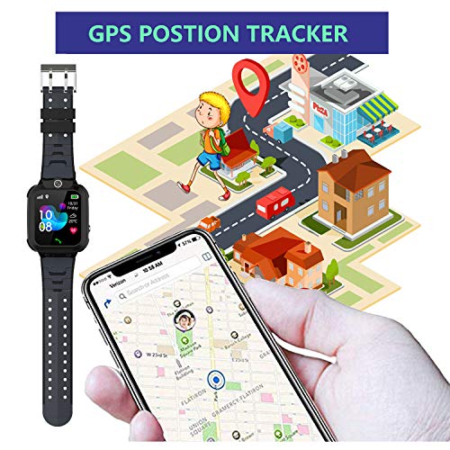 PTHTECHUS Reloj Smartwatch para niños, Impermeable GPS Rastreador Reloj Anti-perdida de teléfonos Inteligentes SOS, Llamada bidireccional Juegos matemáticas - Regalo para para 3-12 Años, Black