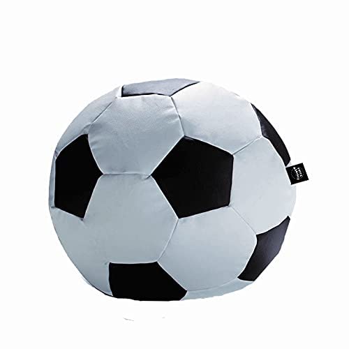 PUFFSMANIACS® PUF Balon DE Futbol- PUF Pelota DE Futbol. Polipiel. Diversion, Juego, Confort, Relax, Perlas DE POLIESTIRENO IGNIFUGA. Garantia INCLUIDA (Blanco/Negro, Pequeño)