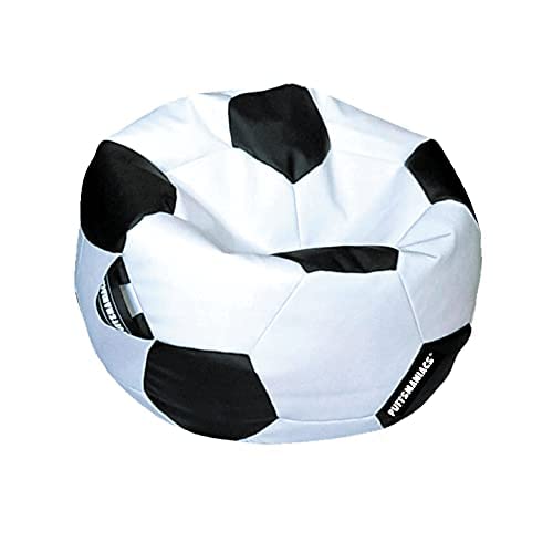 PUFFSMANIACS® PUF Balon DE Futbol- PUF Pelota DE Futbol. Polipiel. Diversion, Juego, Confort, Relax, Perlas DE POLIESTIRENO IGNIFUGA. Garantia INCLUIDA (Blanco/Negro, Pequeño)