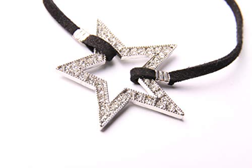 Pulsera de cadena delgada negra con color plateado metálico brillante con cuentas de diamante estrella de moda para mujer Rockstar (T643)