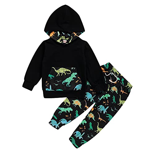 puseky 2Pcs Niños Niño Niño Moda Dinosaurio Ropa con Capucha Camisa + Pantalones Trajes Conjunto de Chándal