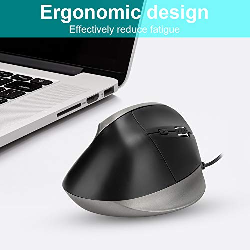 PUSOKEI Ratón Vertical para Juegos, ratón con Cable USB de diseño ergonómico 6D, 4 Botones, Ratones ópticos 1200DPI para Ordenador portátil, Windows 98/2000 / ME/XP(Negro)