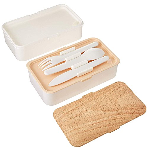 PuTwo Bento Box Fiambreras Bento Caja Bento Caja Almuerzo de 2 Niveles con Juego de Cubiertos Box Lunch a Prueba de Fugas Microondas, Congelador, Apto para lavavajillas - 1200 ml, Blanco