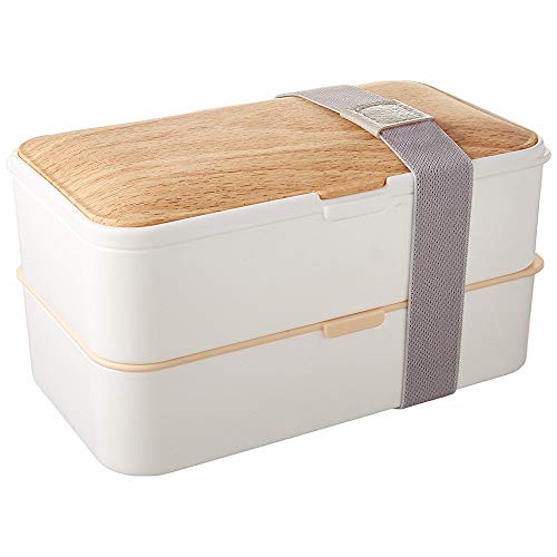 PuTwo Bento Box Fiambreras Bento Caja Bento Caja Almuerzo de 2 Niveles con Juego de Cubiertos Box Lunch a Prueba de Fugas Microondas, Congelador, Apto para lavavajillas - 1200 ml, Blanco