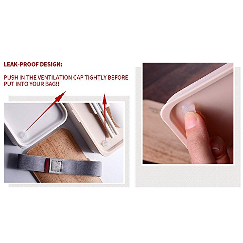 PuTwo Bento Box Fiambreras Bento Caja Bento Caja Almuerzo de 2 Niveles con Juego de Cubiertos Box Lunch a Prueba de Fugas Microondas, Congelador, Apto para lavavajillas - 1200 ml, Blanco