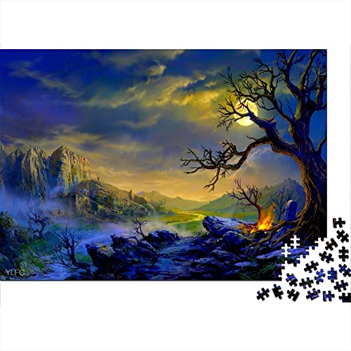 Puzzle 1000 Piezas árbol de la Luna Paisaje de fantasía Rompecabezas de Madera 52x38cm desafío para Hombres