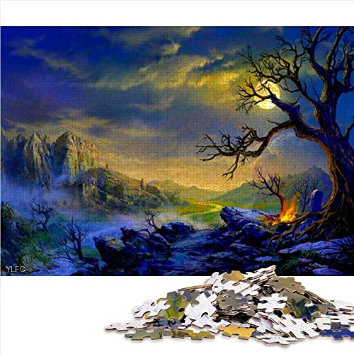 Puzzle 1000 Piezas árbol de la Luna Paisaje de fantasía Rompecabezas de Madera 52x38cm desafío para Hombres