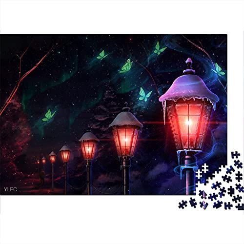 Puzzle 1000 Piezas Mariposa Lámpara Farola Nieve Fantasía Paisaje Rompecabezas de Madera 75x50cm Rompecabezas de niña