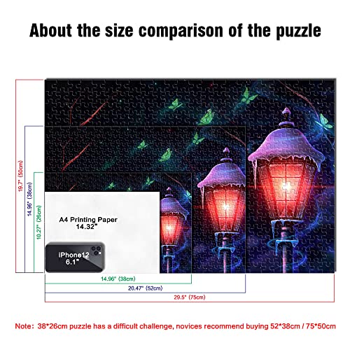 Puzzle 1000 Piezas Mariposa Lámpara Farola Nieve Fantasía Paisaje Rompecabezas de Madera 75x50cm Rompecabezas de niña