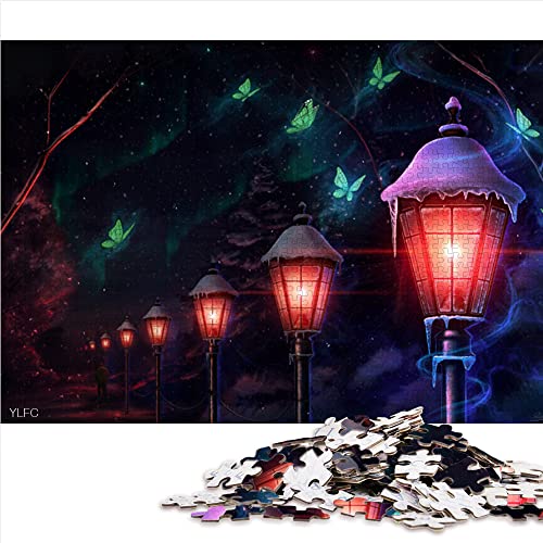 Puzzle 1000 Piezas Mariposa Lámpara Farola Nieve Fantasía Paisaje Rompecabezas de Madera 75x50cm Rompecabezas de niña