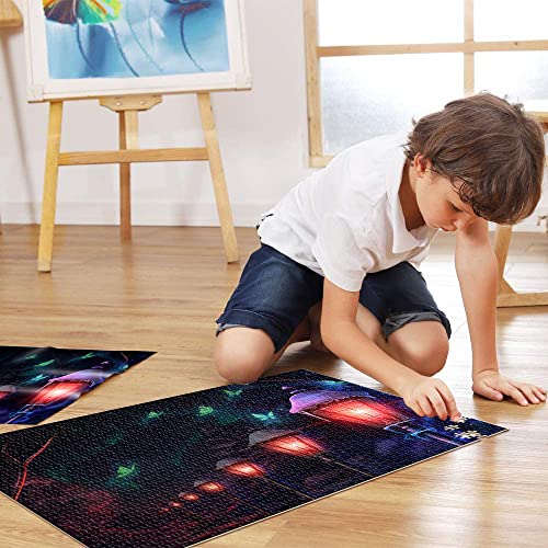 Puzzle 1000 Piezas Mariposa Lámpara Farola Nieve Fantasía Paisaje Rompecabezas de Madera 75x50cm Rompecabezas de niña