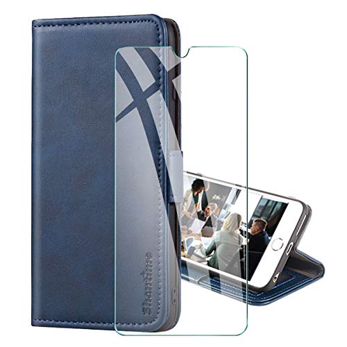 PZEMIN Estuche Funda para ZTE Blade V30 Vita + 1x Protector de Pantalla Vidrio Templado - Funda Libro ZTE Blade V30 Vita Carcasa Magnético Funda para ZTE Blade V30 Vita (Azul)