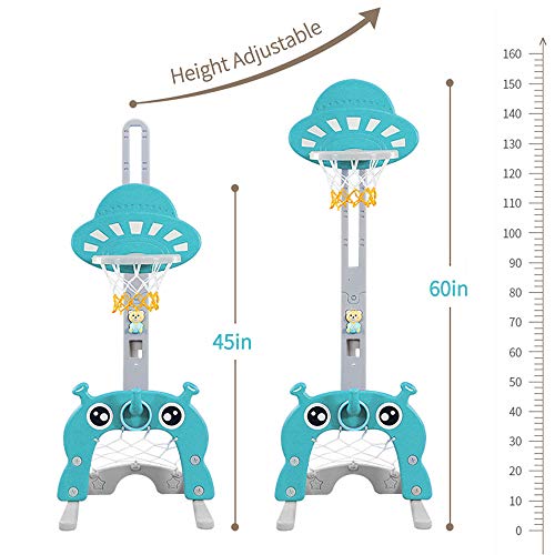 Q-FQRM Canasta de Baloncesto para Niños 5 en 1 Juego de Baloncesto con Juego de Deportes Ajustable Juego de Fútbol | Portería de Fútbol Golf Lanzamiento de Anillos Mejor Regalo para Niños Niño