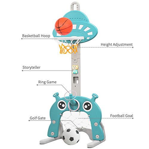 Q-FQRM Canasta de Baloncesto para Niños 5 en 1 Juego de Baloncesto con Juego de Deportes Ajustable Juego de Fútbol | Portería de Fútbol Golf Lanzamiento de Anillos Mejor Regalo para Niños Niño