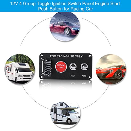 Qiilu 12V 4 Grupo Toggle interruptor de encendido Panel Motor Inicio pulsador para coche de carreras