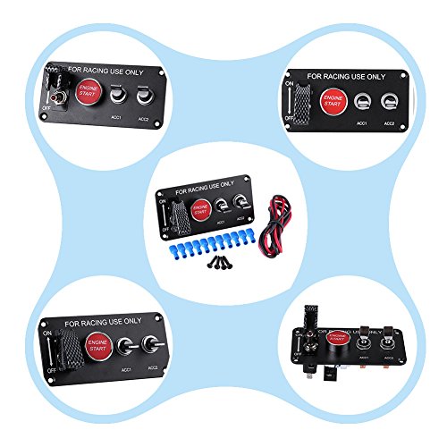 Qiilu 12V 4 Grupo Toggle interruptor de encendido Panel Motor Inicio pulsador para coche de carreras