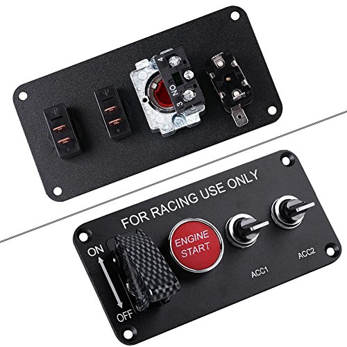 Qiilu 12V 4 Grupo Toggle interruptor de encendido Panel Motor Inicio pulsador para coche de carreras