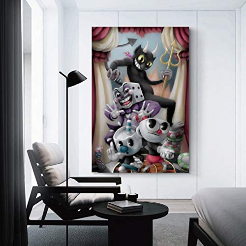 Qiuni Póster de Game Cuphead 2 lienzo y arte de pared, diseño moderno, para decoración de dormitorio familiar, 30 x 45 cm