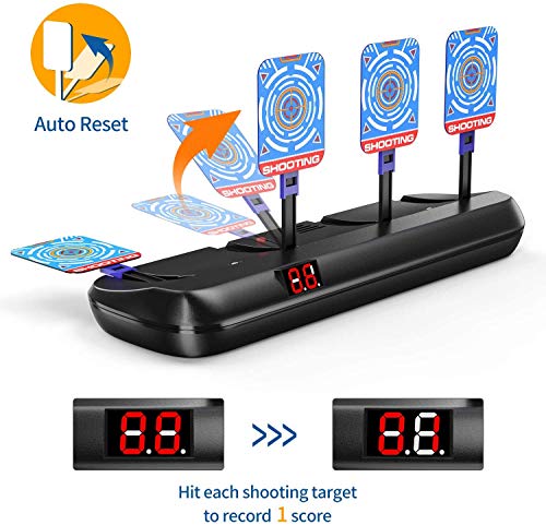 QiyuanLS Nerf Target - Diana electrónica para pistolas Nerf – Auto Reset Nerf Target Practice Digital Scoring Boys Toys con 40 piezas de dardos y 2 correas de muñeca