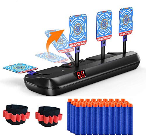 QiyuanLS Nerf Target - Diana electrónica para pistolas Nerf – Auto Reset Nerf Target Practice Digital Scoring Boys Toys con 40 piezas de dardos y 2 correas de muñeca