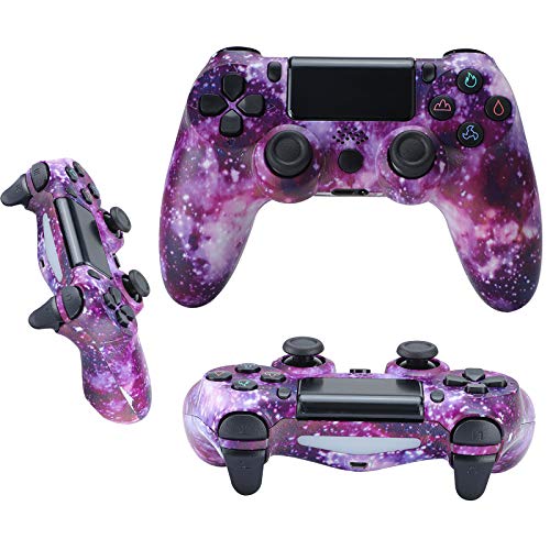 QLOVE Mando Bluetooth para PS4, Mando con Cable/inalámbrico para Playstation 4 PS3 PS4 Slim/PS4 Pro PC,Purple Starry Sky