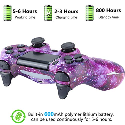 QLOVE Mando Bluetooth para PS4, Mando con Cable/inalámbrico para Playstation 4 PS3 PS4 Slim/PS4 Pro PC,Purple Starry Sky