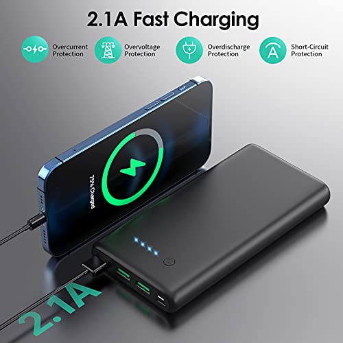 QTshine Batería Externa,【36800 mAh Gran Capacidad】 Power Bank Carga Rapida con Entrada Tipo C & 3 Salidas Cargador Portátil con 4 Luces LED para iPhone 13/12 Pro/12/11/XR/X, Samsung S20, iPad Tablet