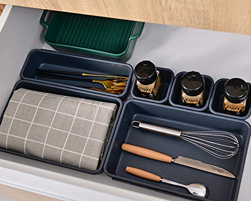 Queta 8 piezas Bandejas Organizadora de Cajones de Escritorio, Plástico Organizador Cajones Baño, Organizadores para Cajones, Apilables Almacenamiento para Cajones, para Cocina, Joyería, Habitación