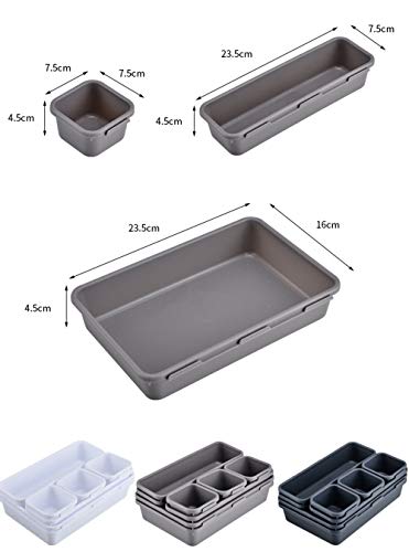 Queta 8 piezas Bandejas Organizadora de Cajones de Escritorio, Plástico Organizador Cajones Baño, Organizadores para Cajones, Apilables Almacenamiento para Cajones, para Cocina, Joyería, Habitación