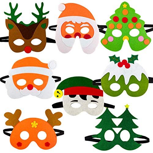 Queta 8 Piezas Máscaras de Navidad para niños, Navidad Gafas de Fieltro, Gafas de Dibujos Animados, con Cuerda Elástica Ajustable, para Cosplay Fiesta Halloween Navidad, Adecuados para niños/Adultos