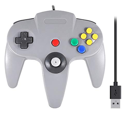 QUMOX Gaming USB Mando Controlador Gamepad con Cable para Consola N64 Gris