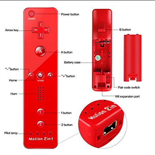 QUMOX Mando a Distancia Wii Nunchuck con Motion Plus Compatible con la Consola Wii y Wii U | Mando a Distancia de Wii con función de Choque Rojo