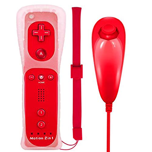 QUMOX Mando a Distancia Wii Nunchuck con Motion Plus Compatible con la Consola Wii y Wii U | Mando a Distancia de Wii con función de Choque Rojo