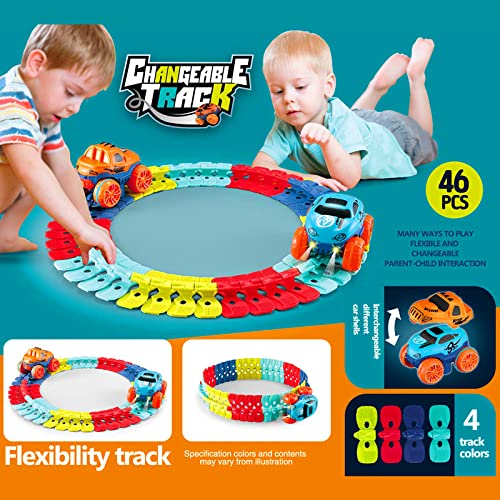 Race Car Track, Changeable Track with LED Light-Up Race Car, Flexible Assembled Track, Flexible Train Toys Set, Birthday Gift for Kids Boys Girls Ages 3+ (46)
