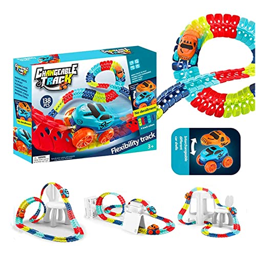 Race Car Track, Changeable Track with LED Light-Up Race Car, Flexible Assembled Track, Flexible Train Toys Set, Birthday Gift for Kids Boys Girls Ages 3+ (46)