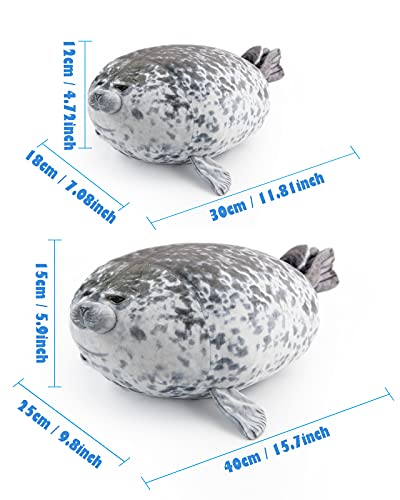 RAINBEAN Almohada de sello, Blob Chubby Felpa Lindo Animal Cojín de Juguete Suave Regalo para Niños-Gris 30cm