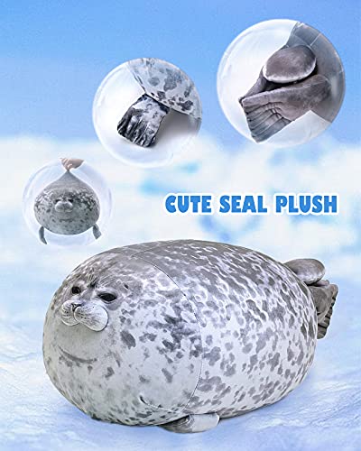 RAINBEAN Almohada de sello, Blob Chubby Felpa Lindo Animal Cojín de Juguete Suave Regalo para Niños-Gris 30cm