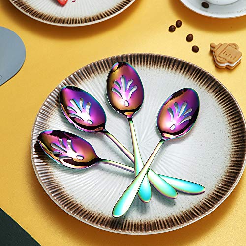 Rainbow Juego de cubiertos de 10 piezas para servir cubiertos, juego de utensilios para servir de acero inoxidable, incluye cuchara ranurada para servir, cuchara para servir, tenedor para servir